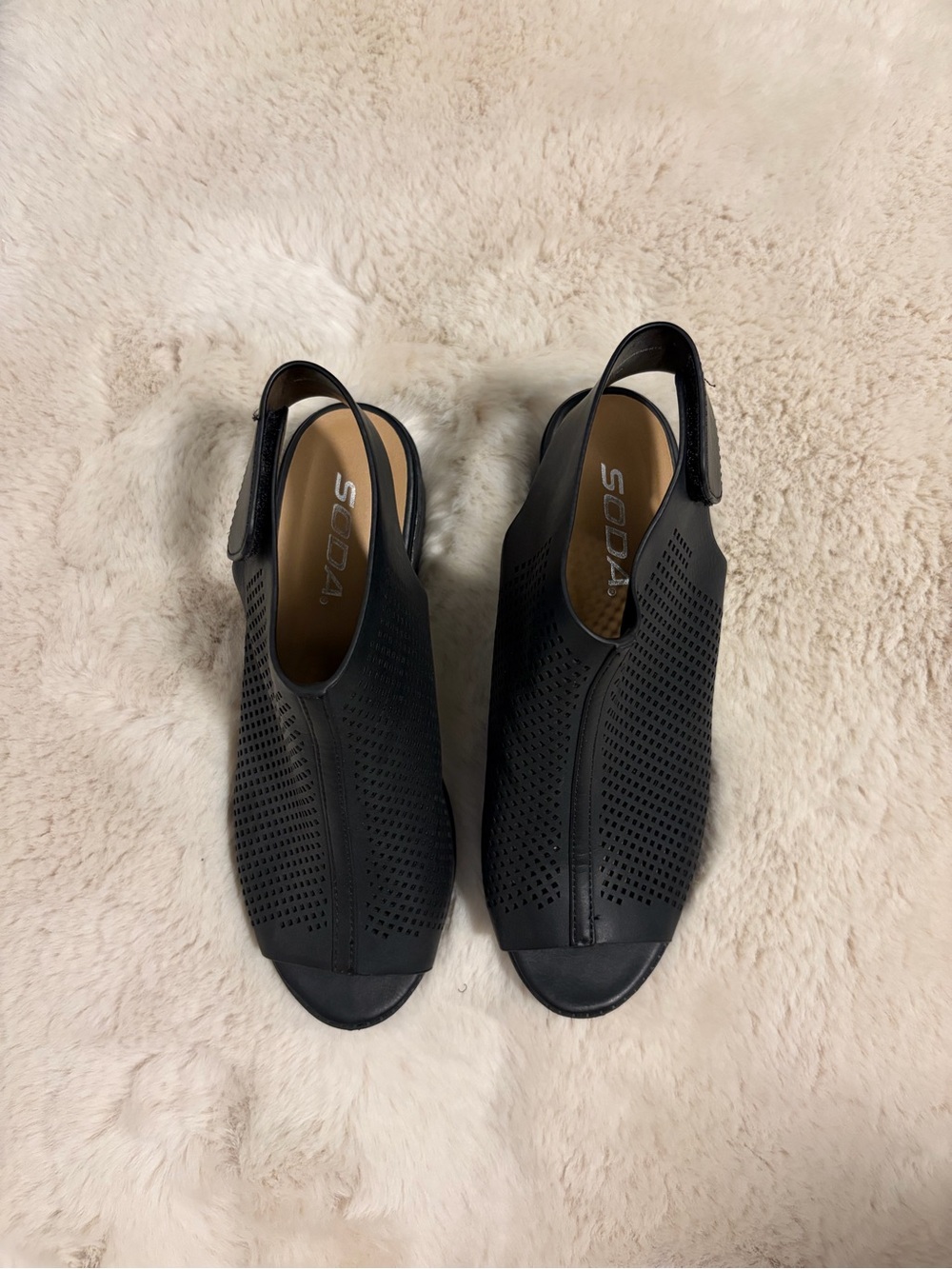 Black Perforated Slingback Sandals